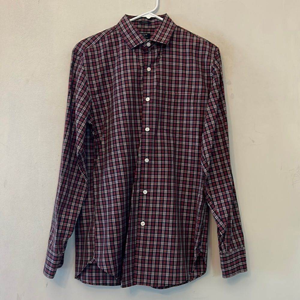 J Crew tartan plaid long sleeve collared shirt Size M 15 - 15 1/2